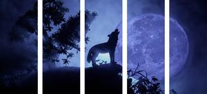 5-részes kép farkas teli holdban