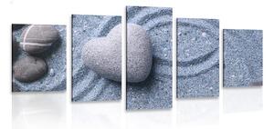 5-részes kép szív alakú kövek homok háttéren - 100x50