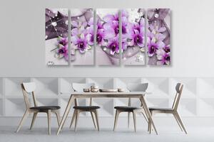 5-részes kép lila virágok absztrakt háttéren