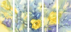 5-részes kép akavrell sárga tulipánok