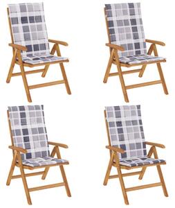 VidaXL 4 db tömör tíkfa dönthető kerti szék párnával