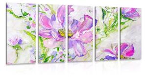 5-részes kép modern festett nyári virágok - 100x50