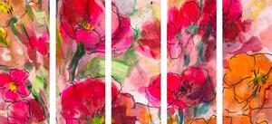 5-részes kép festett virág csendélet