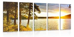 5-részes kép naplemente tó fölött