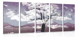 5-részes kép fa felhők között