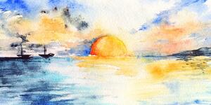Kép naplemente a tengernél akvarell