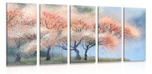 5-részes kép akvarell virágzó fák