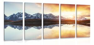 5-részes kép csodálatos naplemente hegyi tó felett