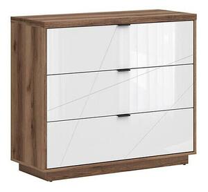 Komód Fivale 118, Laminált forgácslap, 93x106x43cm, Sötét delanói tölgy, Fényes fehér