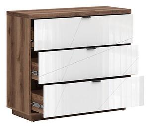 Komód Fivale 118, Laminált forgácslap, 93x106x43cm, Fényes fehér, Sötét delanói tölgy