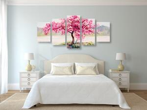 5-részes kép keleti cseresznyefa rózsaszín kivitelben
