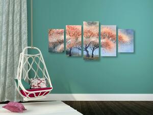 5-részes kép virágzó fák akvarell