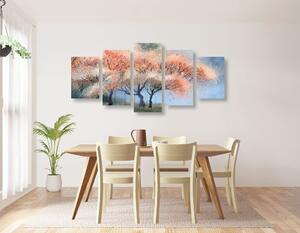 5-részes kép virágzó fák akvarell