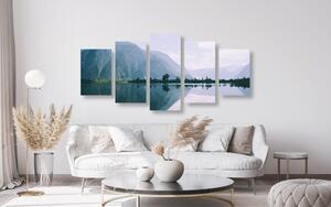 5-részes kép festett táj- hegyi tó
