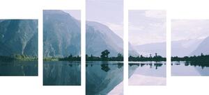 5-részes kép festett táj- hegyi tó