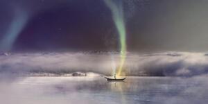 Kép sarki fény a befagyott tó felett