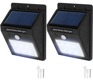 Tectake 401735 2 kültéri fali led lámpa beépített napelemes panellel és mozgásérzékelővel - fekete