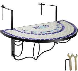 Tectake 402766 lehajtható asztal erkélyre mozaikkal 75x65x62cm - fehér/kék