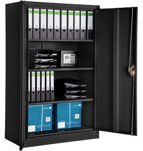 Tectake 402937 fém archív szekrény iratok tárolására 4 polccal 140x90x40cm - fekete