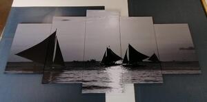 5 részes kép naplemente tengernél fekete fehérben