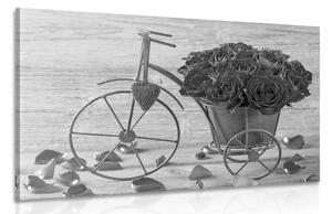 Kép bicikli tele virággal feket fehérben - 60x40