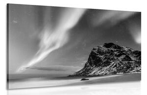 Kép éjjeli fény Norvégiában fekete fehérben