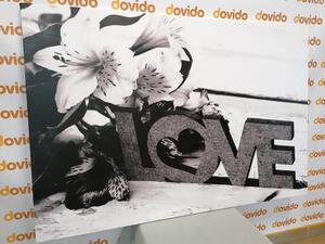 Kép fa hatású Love felirat fekete fehérben