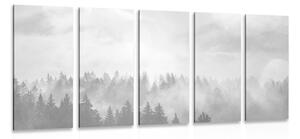 5-részes kép erdő ködben fekete fehérben