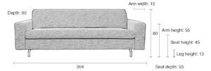 Antracit szövet kétüléses kanapé ZUIVER JEAN 204 cm