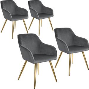 Tectake 404011 4 marilyn bársony kinézetű szék, arany színű - sötétszürke/arany