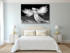 Kép angyal a felhőkben fekete fehérben