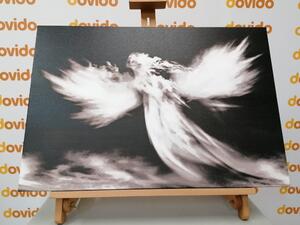 Kép angyal a felhőkben fekete fehérben