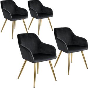 Tectake 404015 4 marilyn bársony kinézetű szék, arany színű - fekete/arany