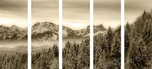 5-részes kép fagyos hegyek szépia kivitelben