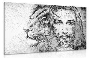 Kép mindenható az oroszlánnal fekete fehérben