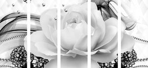 5-részes kép vagány rózsa fekete fehérben
