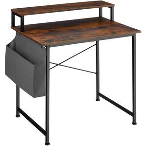 Tectake 404662 íróasztal polccal és szövet táskával - ipari sötét fa, rusztikus, 80 cm