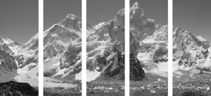 5-részes kép gyönyörű hegycsúcs fekete fehérben
