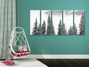 5-részes kép havas fenyőfák