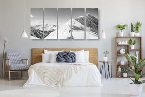 5-részes kép havas hegység fekete fehérben