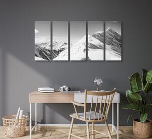 5-részes kép havas hegység fekete fehérben