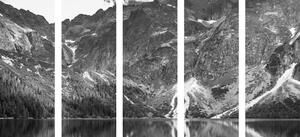 5-részes kép tó a Tátrában fekete fehérben