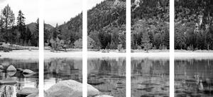 5-részes kép tó a csodálatos természetben fekete fehérben