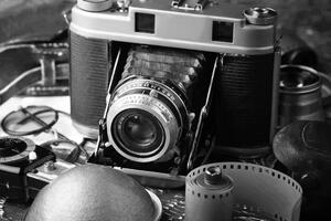 Kép régi fényképező gép fekete fehérben