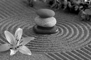 Kép Zen kövek homokban fekete fehérben