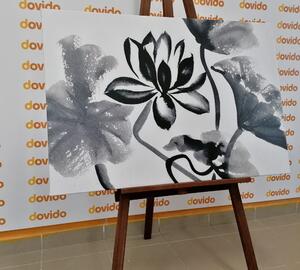 Kép akvarell lótusz virág fekete fehérben