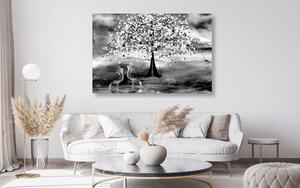Kép gémek egy varászlatos fa alatt felete fehérben