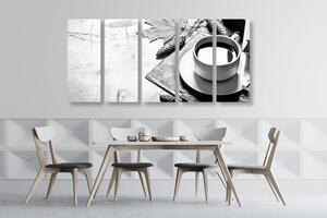 5-részes kép kávé csésze őszi hangulatban fekete fehérben
