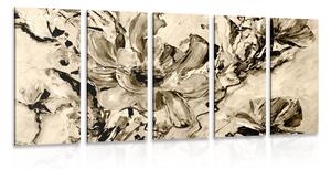 5-részes kép modern nyári virágok szépia kivitelben - 100x50