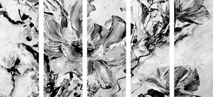 5-részes kép modern festett virágok fekete fehérben - 100x50